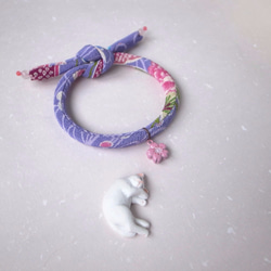 日本犬貓和布頸圈 項圈(單結式)--華紫+粉櫻鈴鐺 第1張的照片