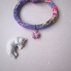 日本犬貓和布頸圈 項圈(單結式)--華紫+粉櫻鈴鐺 第3張的照片
