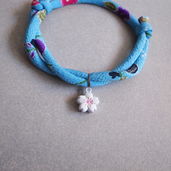 kimono dog collar & cat collar【Adjustable】Deep Sky Blue 1枚目の画像