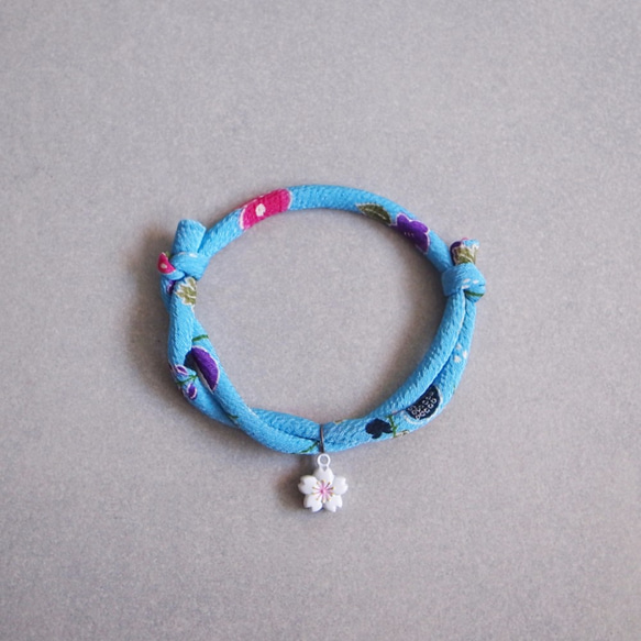 kimono dog collar & cat collar【Adjustable】Deep Sky Blue 2枚目の画像