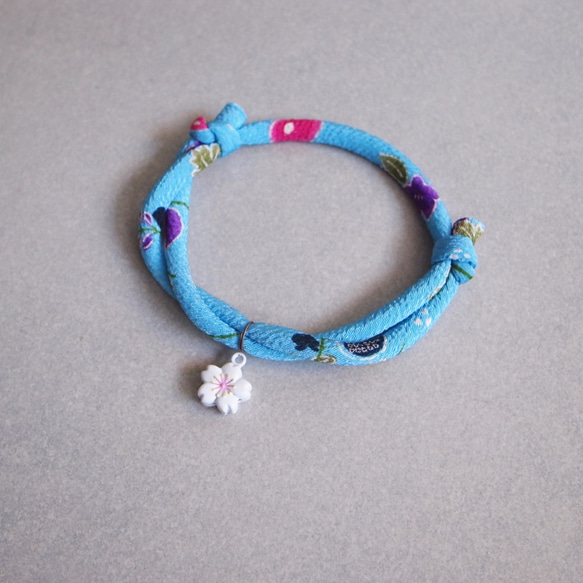 kimono dog collar & cat collar【Adjustable】Deep Sky Blue 3枚目の画像