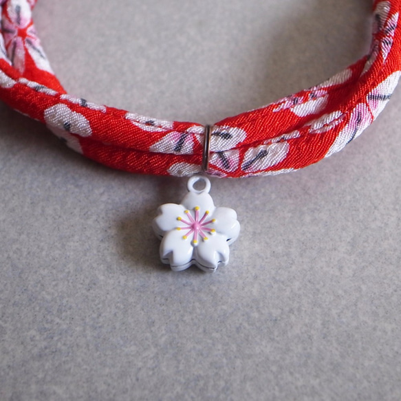 kimono dog collar & cat collar【Adjustable】Red & White Sakura 1枚目の画像