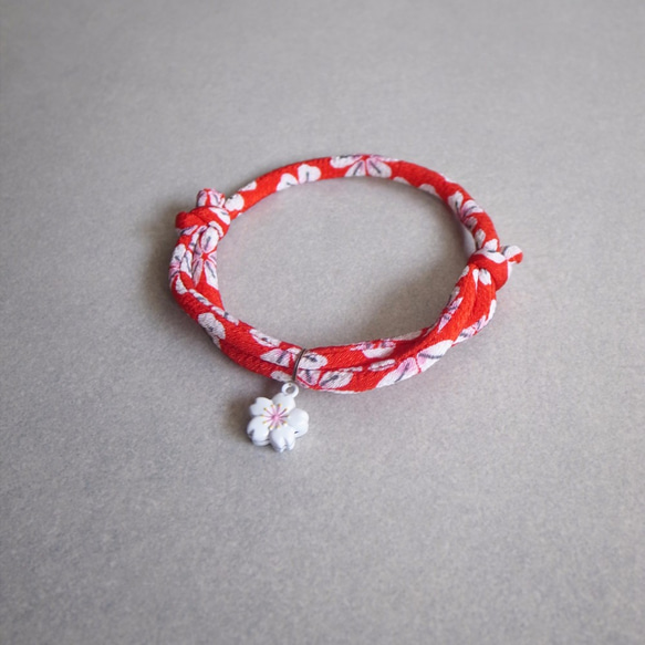 kimono dog collar & cat collar【Adjustable】Red & White Sakura 2枚目の画像