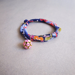 kimono dog collar & cat collar【Adjustable】indigo blue flower 2枚目の画像