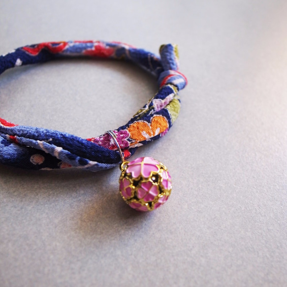 kimono dog collar & cat collar【Adjustable】indigo blue flower 3枚目の画像