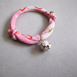 kimono dog collar & cat collar【Adjustable】Pink White 1枚目の画像