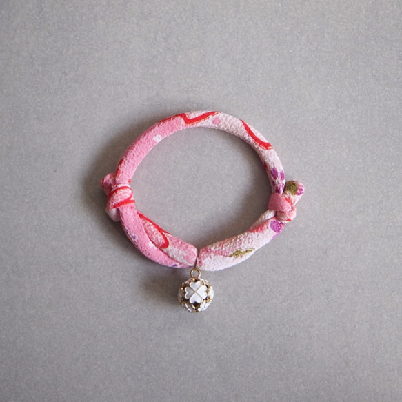 kimono dog collar & cat collar【Adjustable】Pink White 2枚目の画像