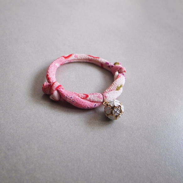 kimono dog collar & cat collar【Adjustable】Pink White 3枚目の画像