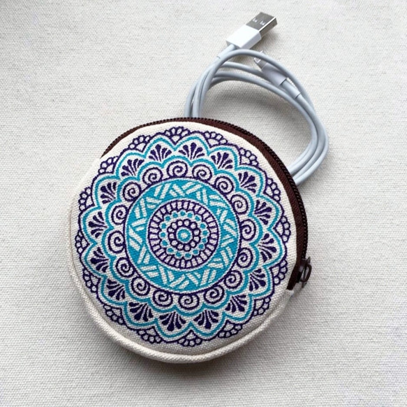 Hand Painted Mandala Coin Purse Henna Pattern Zipper Pouch 1枚目の画像