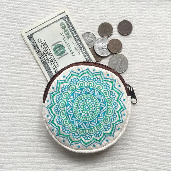 Hand Painted Mandala Coin Purse Henna Pattern Zipper Pouch 1枚目の画像