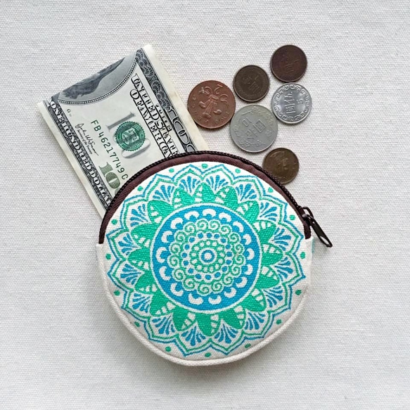 Hand Painted Mandala Coin Purse Henna Pattern Zipper Pouch 4枚目の画像