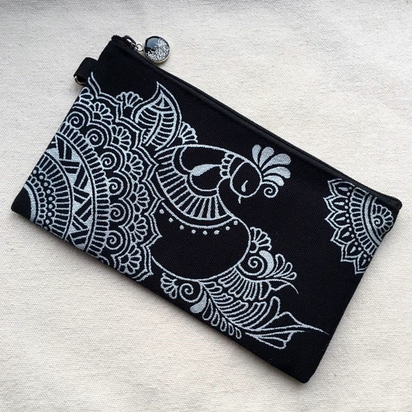 Hand Painted Henna bag Mandala Pattern Zipper Pouch Cosmetic 3枚目の画像