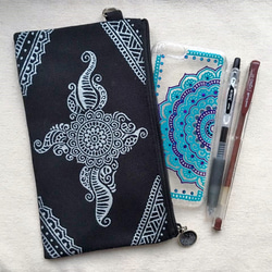 Hand Painted Henna bag Mandala Pattern Zipper Pouch Cosmetic 4枚目の画像