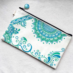 Hand Painted Henna bag Mandala Pattern Zipper Pouch Cosmetic 2枚目の画像