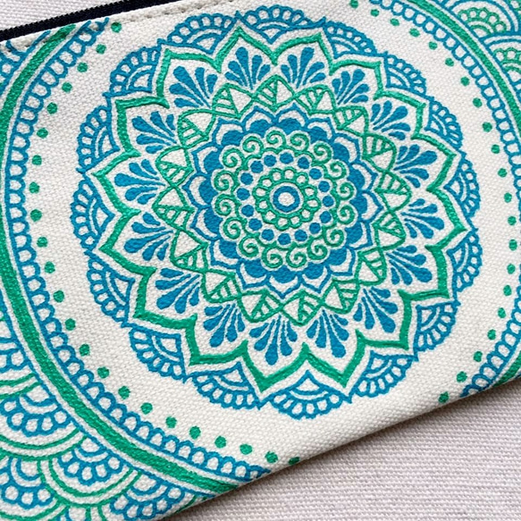 Hand Painted Henna bag Mandala Pattern Zipper Pouch Cosmetic 5枚目の画像