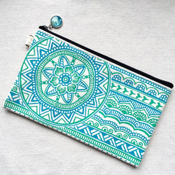 Hand Painted Henna bag Mandala Pattern Zipper Pouch Cosmetic 2枚目の画像