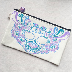 Hand Painted Henna bag Mandala Pattern Zipper Pouch Cosmetic 2枚目の画像