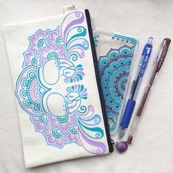 Hand Painted Henna bag Mandala Pattern Zipper Pouch Cosmetic 4枚目の画像