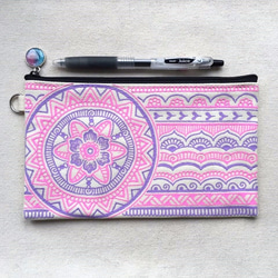 Hand Painted Henna bag Mandala Pattern Zipper Pouch Cosmetic 1枚目の画像