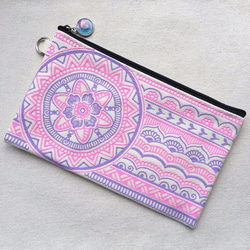 Hand Painted Henna bag Mandala Pattern Zipper Pouch Cosmetic 2枚目の画像