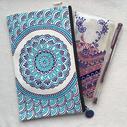 Hand Painted Henna bag Mandala Pattern Zipper Pouch Cosmetic 3枚目の画像