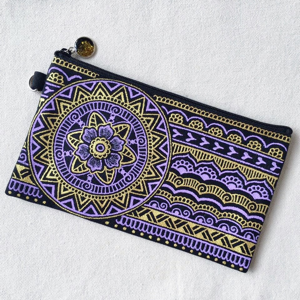 Hand Painted Henna bag Mandala Pattern Zipper Pouch Cosmetic 4枚目の画像