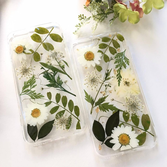 緑と白い：本物の花エンボス電話シェル押し花のphonecase 2枚目の画像