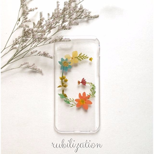 お気に入り1000件♡全機種対応♡ミモザとグリーンの押し花ケース  