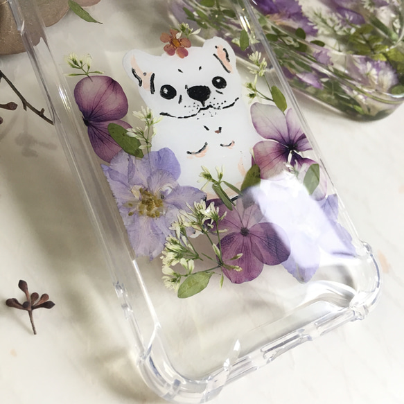 法と花::紫陽花手書きのかわいい子犬の電話ケース 2枚目の画像