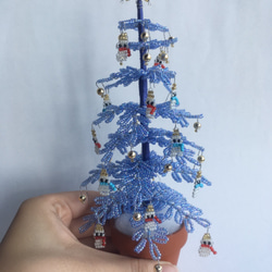 ガラスビーズのクリスマスツリー　Pale Blue 雪だるま 4枚目の画像
