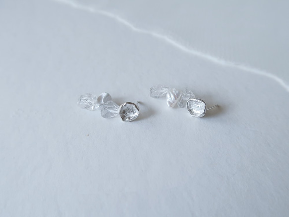925純銀 原焠 原礦白水晶 珍珠 耳環 或 耳夾 一對 第2張的照片