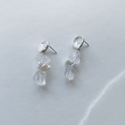 925純銀 原焠 原礦白水晶 珍珠 耳環 或 耳夾 一對 第4張的照片