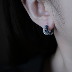 925純銀 小珍珠藍寶石原礦 雙C 耳環 耳夾 一對 第10張的照片