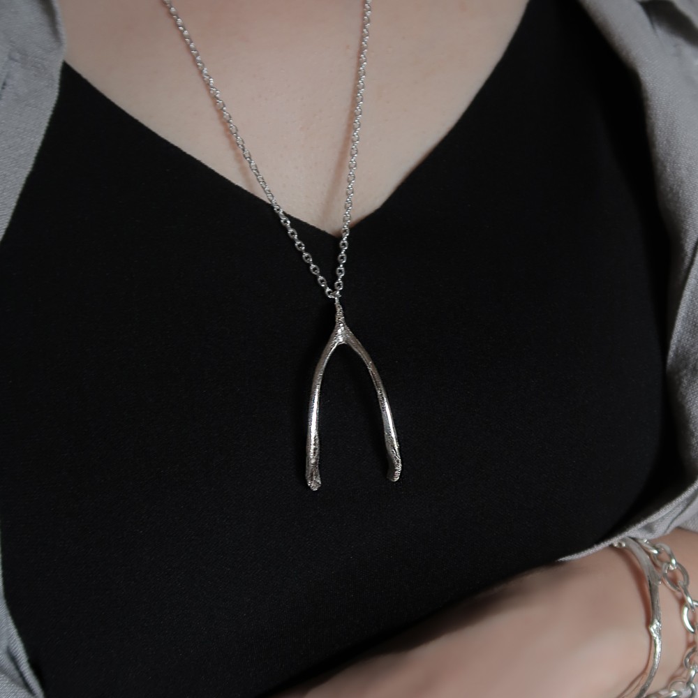 925スターリングシルバーのクラシックウィッシングボーンロングネックレス - 無料ギフトラッピング付き