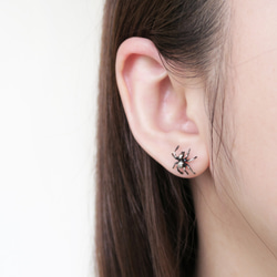 925純銀 黑蜘蛛 耳針或耳夾 耳環 (一對) 第1張的照片
