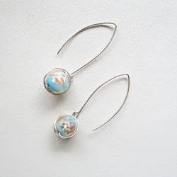 925純銀 粉藍色星空琉璃 耳環(一對) 第2張的照片