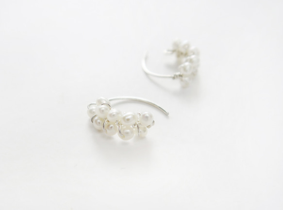 925純銀 珍珠C圈 耳環 或 耳夾 一對 第5張的照片