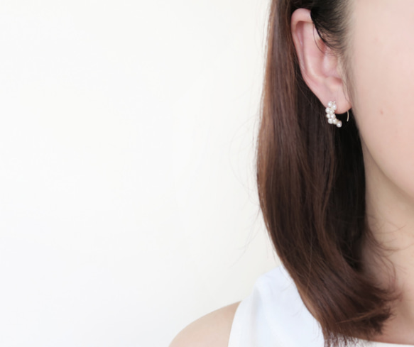 925純銀 珍珠C圈 耳環 或 耳夾 一對 第6張的照片