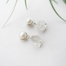 925純銀 珍珠 白水晶 耳環或耳夾 一對 第4張的照片