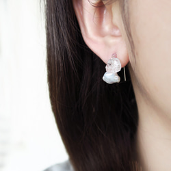 925純銀 淡水珍珠 白水晶原礦 L型 耳針 耳環 或 耳夾 一對 第9張的照片