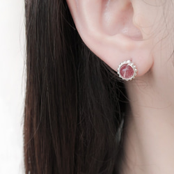 925純銀 銀花 草莓晶 紫水晶 黑髮晶 珍珠 摩根石 耳環 耳夾一對 第5張的照片