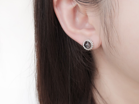 925純銀 銀花 草莓晶 紫水晶 黑髮晶 珍珠 摩根石 耳環 耳夾一對 第6張的照片