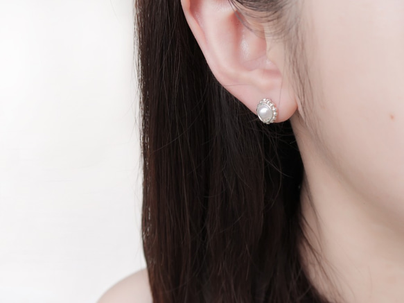 925純銀 銀花 草莓晶 紫水晶 黑髮晶 珍珠 摩根石 耳環 耳夾一對 第9張的照片