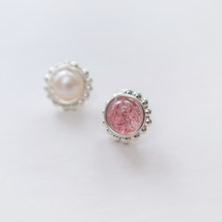 925純銀 大花珍珠 草莓晶 耳環 耳夾一對 第3張的照片