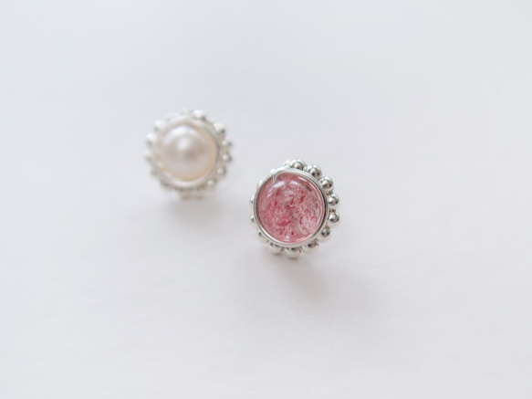 925純銀 大花珍珠 草莓晶 耳環 耳夾一對 第3張的照片