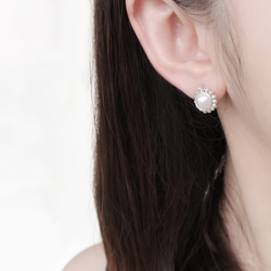 925純銀 大花珍珠 草莓晶 耳環 耳夾一對 第5張的照片
