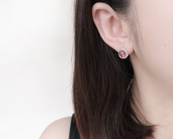 925純銀 大花珍珠 草莓晶 耳環 耳夾一對 第9張的照片
