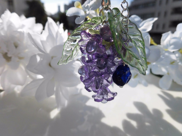 #再販　弁天堂「紫・ぼんぼり・藤の花」（ネックレス） 1枚目の画像