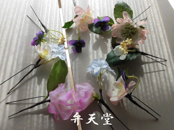 【弁天堂】｢ガーリー・ピンク[13ピースセット]弁天堂スペシャル花飾り｣ビーズ、リボン別途有り。 2枚目の画像