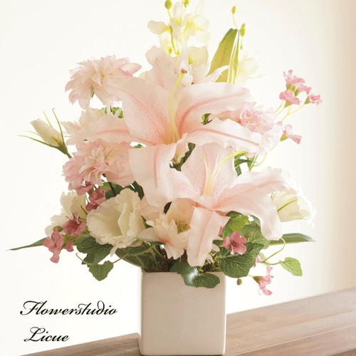 仏花】ユリとダリアのスペシャル仏花（ピンク） アーティフィッシャル